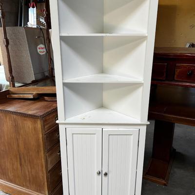 White Melamine Corner Shelf with Door & Shelves (2) Pieces Stacked