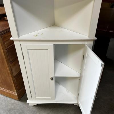 White Melamine Corner Shelf with Door & Shelves (2) Pieces Stacked
