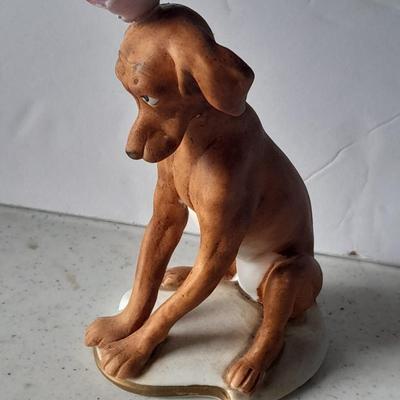 Two vintage hound dog with butterfly figures marked on base