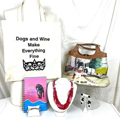 246 "For the Dogs" Tote Bag, Beaded City Bag, Planner, Bracelet, Beaded Earrings and Necklace