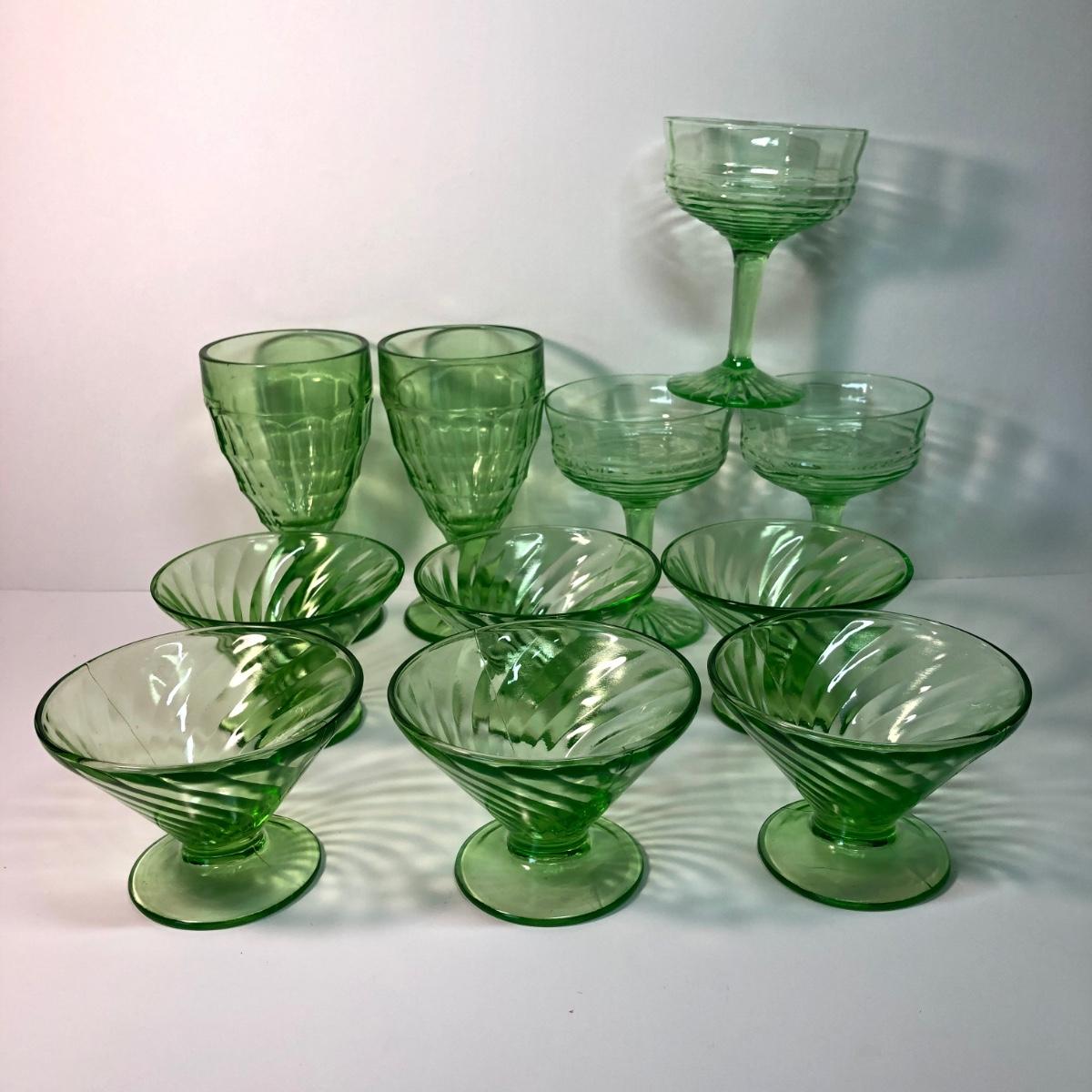 LOT 40M: Vintage Uranium Glass Stemware & Cocktail Cups | EstateSales.org