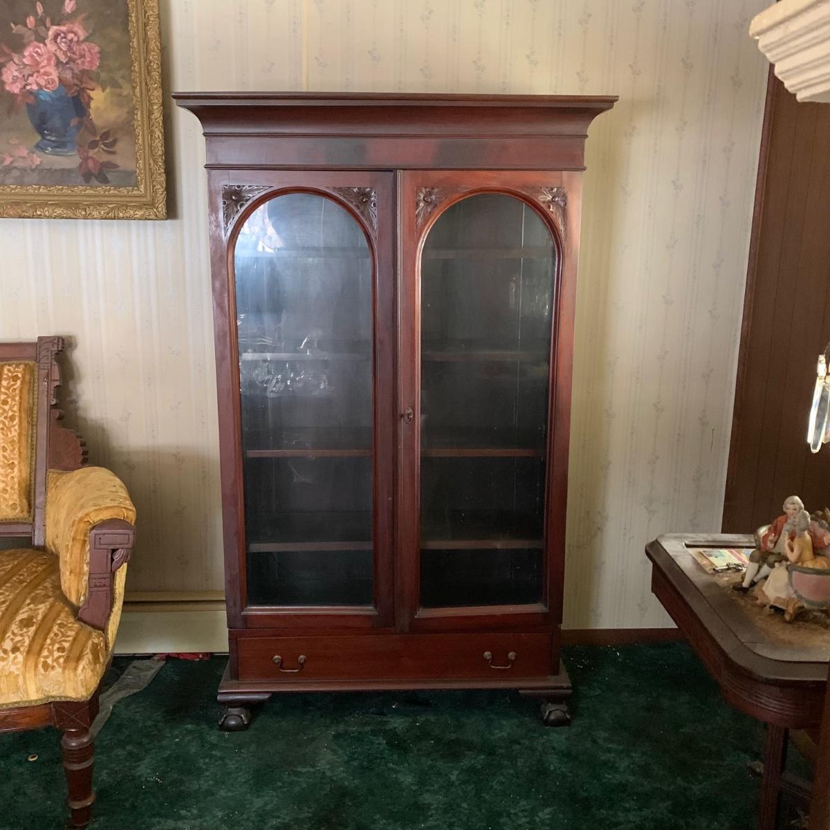 LOT 84R Vintage Glass Front Bookcase w/Hidden Compartment