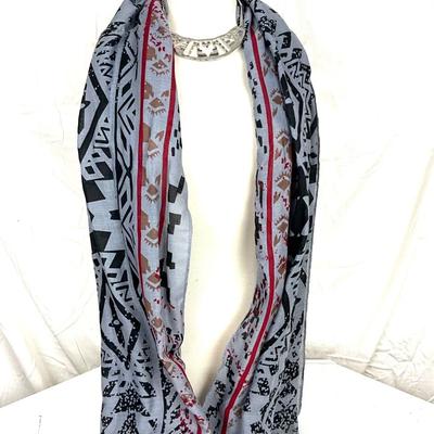 250 Aztec Shawl with Silvertone  Earrings and Necklace Set