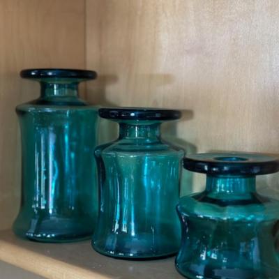 Mid Century Dansk Designs LTD Blue Turquoise Glass Vases