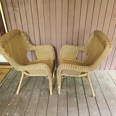 Pair of Hampton Bay Faux Wicker Armchairs  (FP-JS)