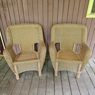 Pair of Hampton Bay Faux Wicker Armchairs  (FP-JS)