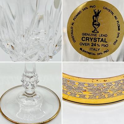 CRISTALLO AL PIOMBO ~ Set Of Six (6) ~ Genuine Lead Crystal Gold Rim Wine Glasses