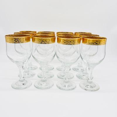 CIRCLEWARE CRYSTAL ~ CRZ9 ~ Gold Rim Goblets & Champagne ~ 2 Piece Service For 12
