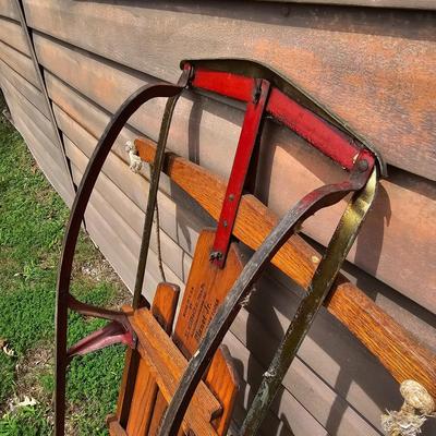 Two Vintage Sleds & Wheelbarrow  (OB3-JS)
