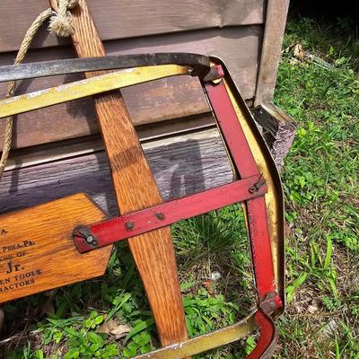 Two Vintage Sleds & Wheelbarrow  (OB3-JS)