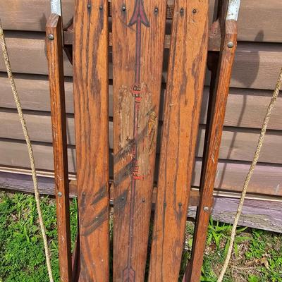 Two Vintage Sleds & Wheelbarrow  (OB3-JS)