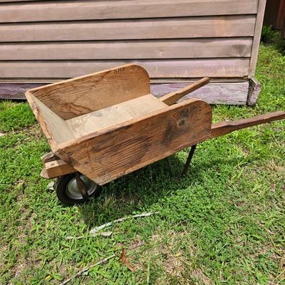 Two Vintage Sleds & Wheelbarrow  (OB3-JS)