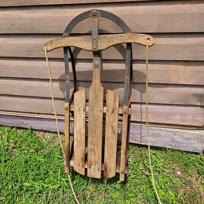 Two Vintage Sleds & Wheelbarrow  (OB3-JS)