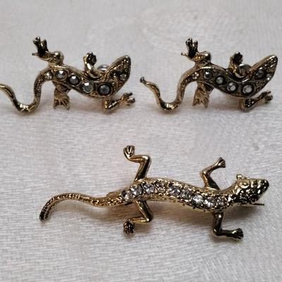 Gecko Earrings and Brooch