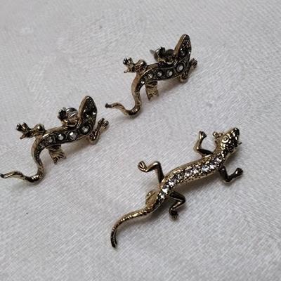 Gecko Earrings and Brooch