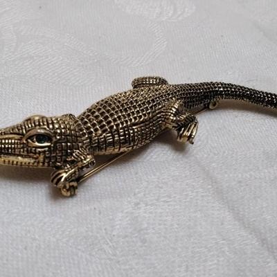 Brass Alligator Brooch