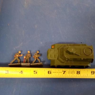 LOT 110 DINKY ARMOR PERSONNEL CARRIER AND THREE SOLDIERS