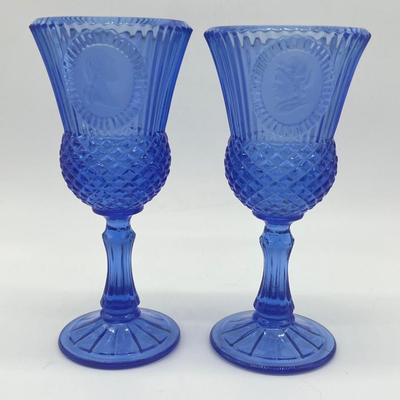 AVON ~ Fosteria Glass ~ George & Martha Washington Cobalt Blue Goblets ~ Set Of Six (6)