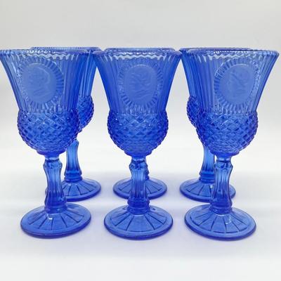 AVON ~ Fosteria Glass ~ George & Martha Washington Cobalt Blue Goblets ~ Set Of Six (6)