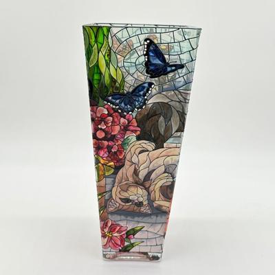 AMIA ~ Hand Painted Mosaic Vase ~ Cat Themed ~ Like New