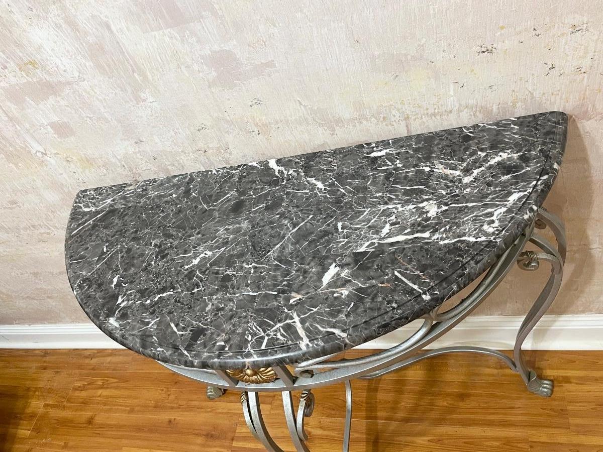 Light Weight Console Table With Faux Inlaid Marble Top