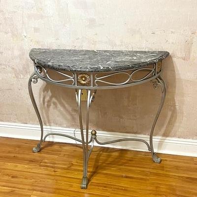 Light Weight Console Table With Faux Inlaid Marble Top