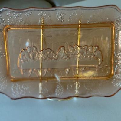 Vintage Pink Glass Lord's Supper Plate