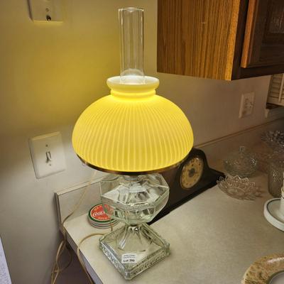 Vintage Converted Oil lamp Table Lamp Light Yellow Ribbed Shade