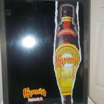 Liquor sign " Kahlua"  22 x 14, sign./ est $20 to $40.
