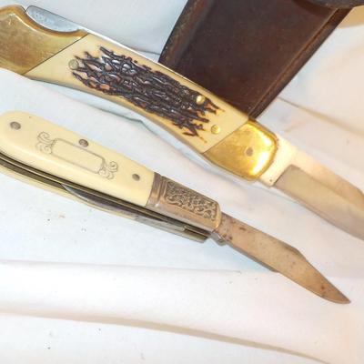 Schrade "old timer" and deer both folding/ case for larger/ est. $30 to $75.