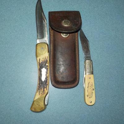 Schrade "old timer" and deer both folding/ case for larger/ est. $30 to $75.