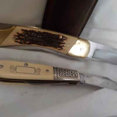 Schrade "old timer" and deer both folding/ case for larger/ est. $30 to $75.
