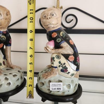 2 Vintage Andrea by Sadek Chinoiserie Porcelain Monkey  11"