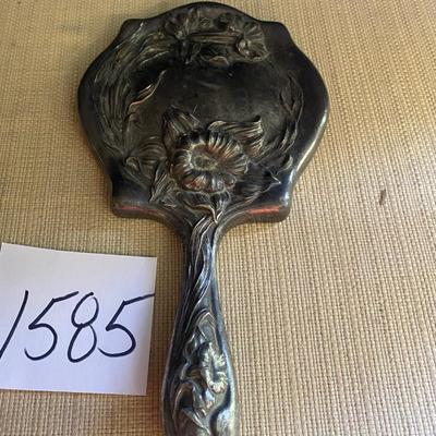 Vintage Silver Repousse Hand Held Vanity Mirror