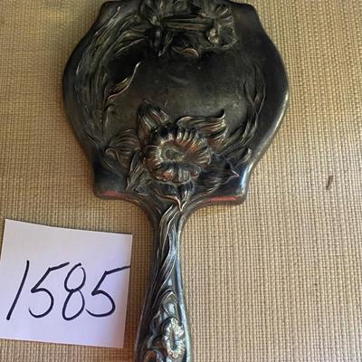 Vintage Silver Repousse Hand Held Vanity Mirror