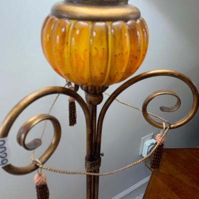 Ornate Floor Lamp w/ Amber Glass