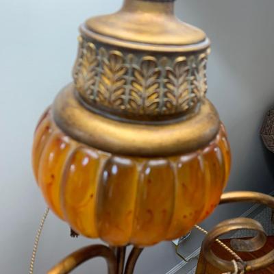 Ornate Floor Lamp w/ Amber Glass