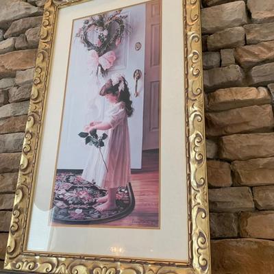 Framed / Matted Print Girl With Flowers Jean Monti