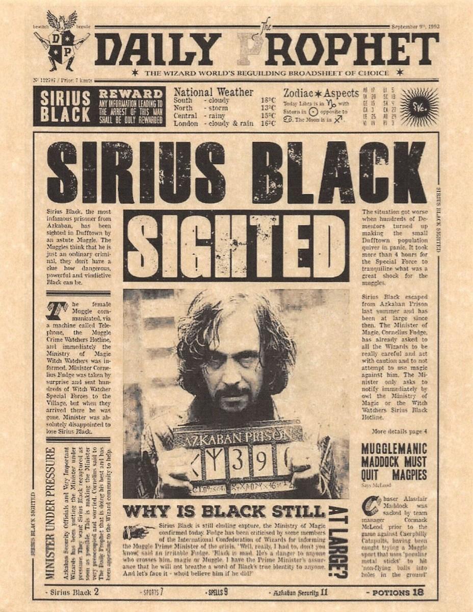 Harry Potter Daily Prophet Sirius Black Flyer print | EstateSales.org