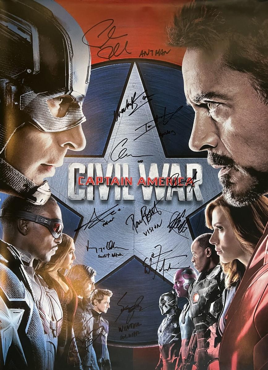 Captain america civil war cast signed movie poster gfa authenticated
