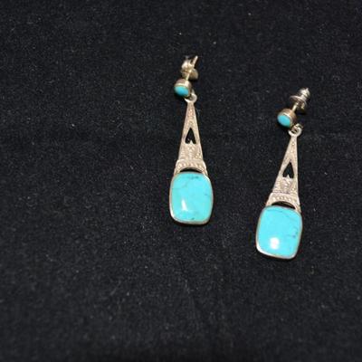 925 Sterling & Turquoise Drop Earrings 4.4g