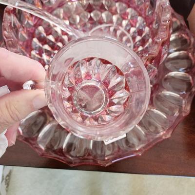 Heavy Cut Glass Punch Bowl On Charger with 12 Cups & Ladel