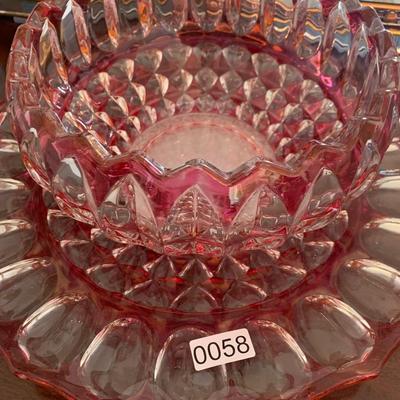 Heavy Cut Glass Punch Bowl On Charger with 12 Cups & Ladel