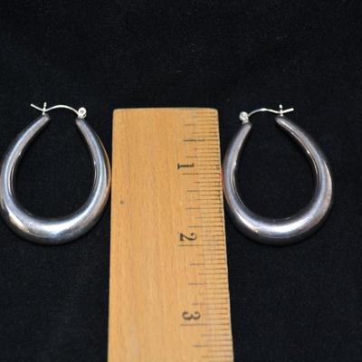 Large 925 Sterling Oval Hoop Earrings 7.8g