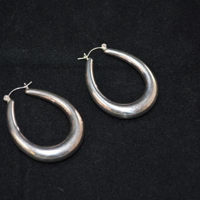 Large 925 Sterling Oval Hoop Earrings 7.8g