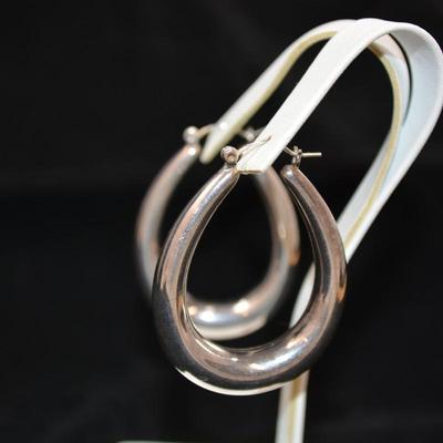 Large 925 Sterling Oval Hoop Earrings 7.8g