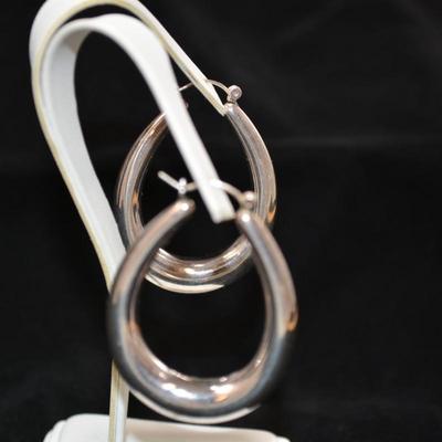 Large 925 Sterling Oval Hoop Earrings 7.8g