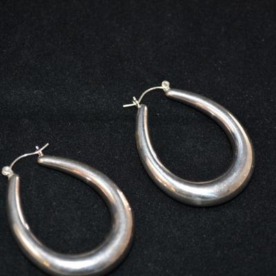 Large 925 Sterling Oval Hoop Earrings 7.8g