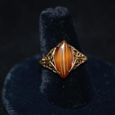 10k Ring with Tigers Eye Size 9 2.1g