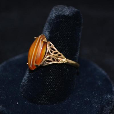 10k Ring with Tigers Eye Size 9 2.1g